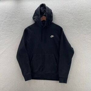 Nike Hoodie Mens Large Black Club Fleece Pullover Sweatshirt Sports Casual Gym